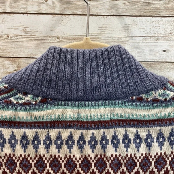 IZOD Mens Large Sweater Fair Isle Pullover 1/4 button up Knitted Blue BluishGray - Picture 7 of 9